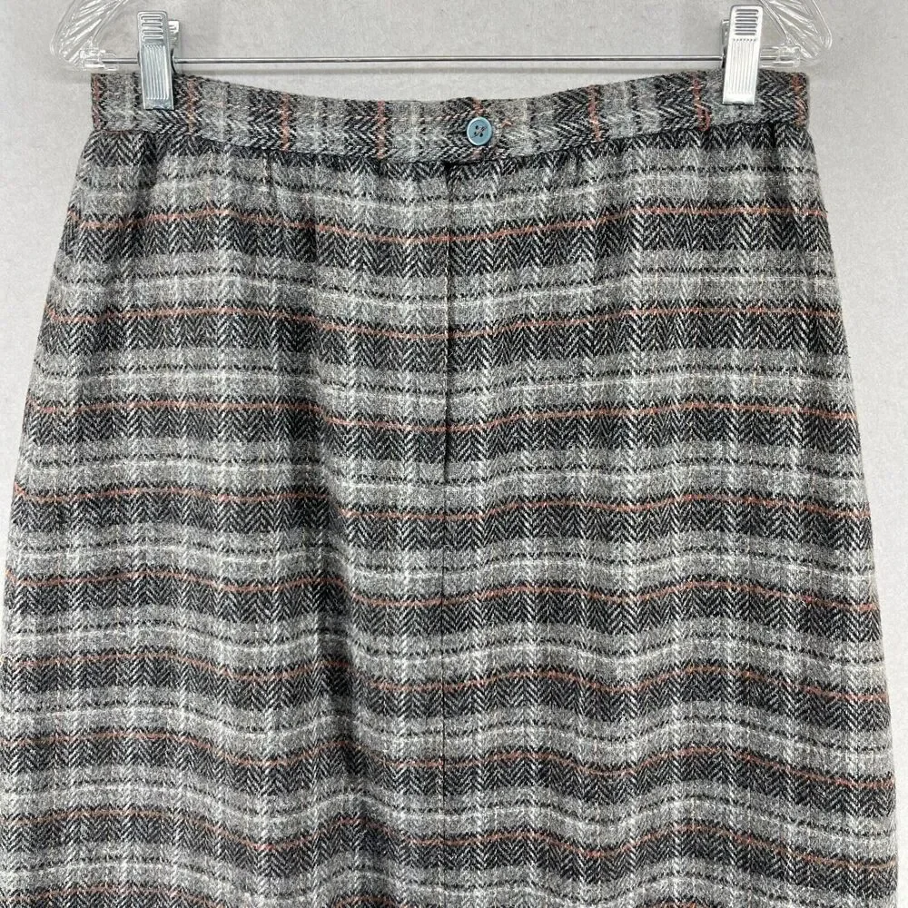 KGR Skirt Girl's 15/16 Wool Chevron Wool Tweed Straight Lined Gray Vintage_4